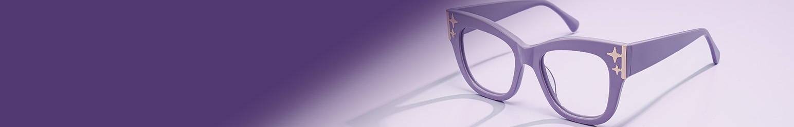 purple frame eyeglasses