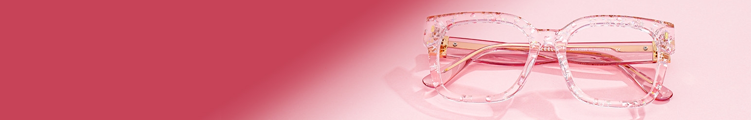pink frame glasses