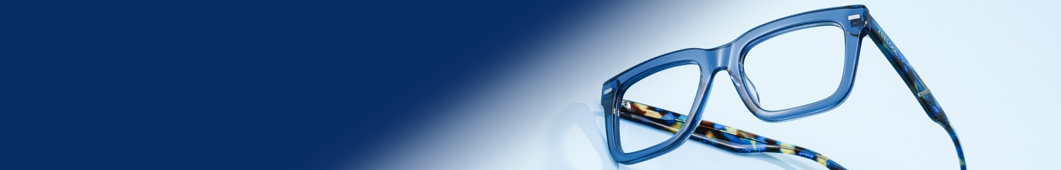 blue frame eyeglasses