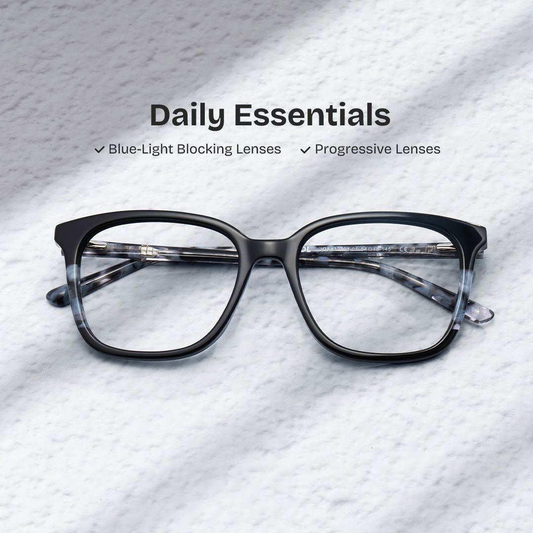 Finnley Acetate Black Frame Glasses with Square Shape | ZEELOOL UK0