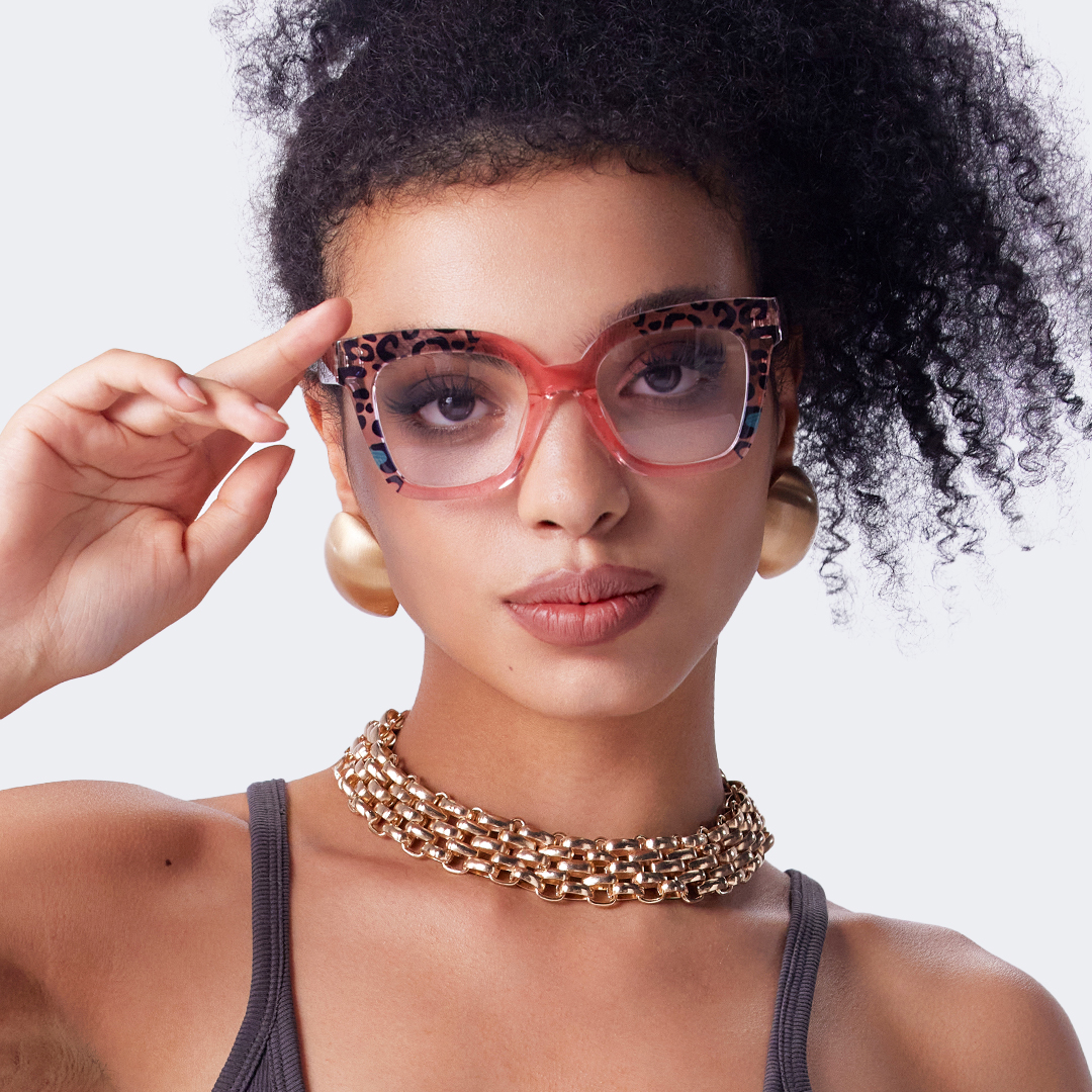 ZEELOOL Malcolm Square Pink Leopard Glasses