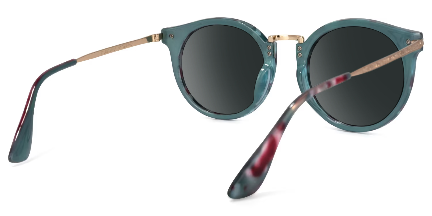 Quentina Round Blue Floral Frame Sunglasses | ZEELOOL UK3