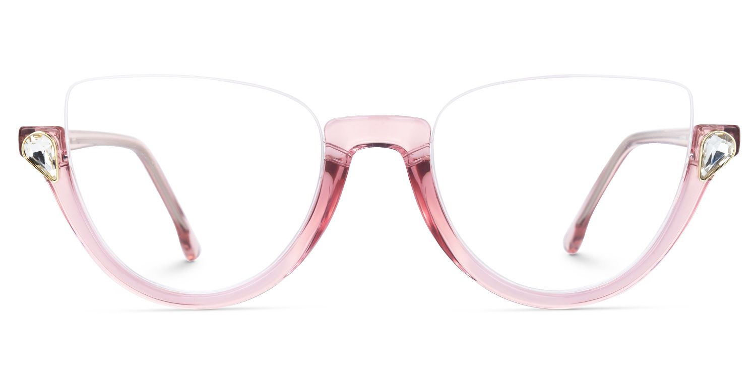 Felicia Cat Eye Pink Eyeglasses and Clear Half Frame0