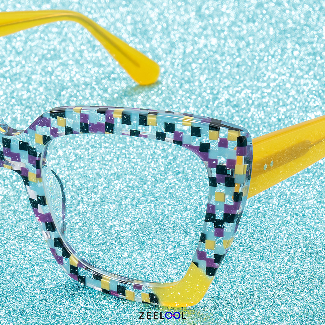 Vivian Square Multicolor Checkered Glasses0