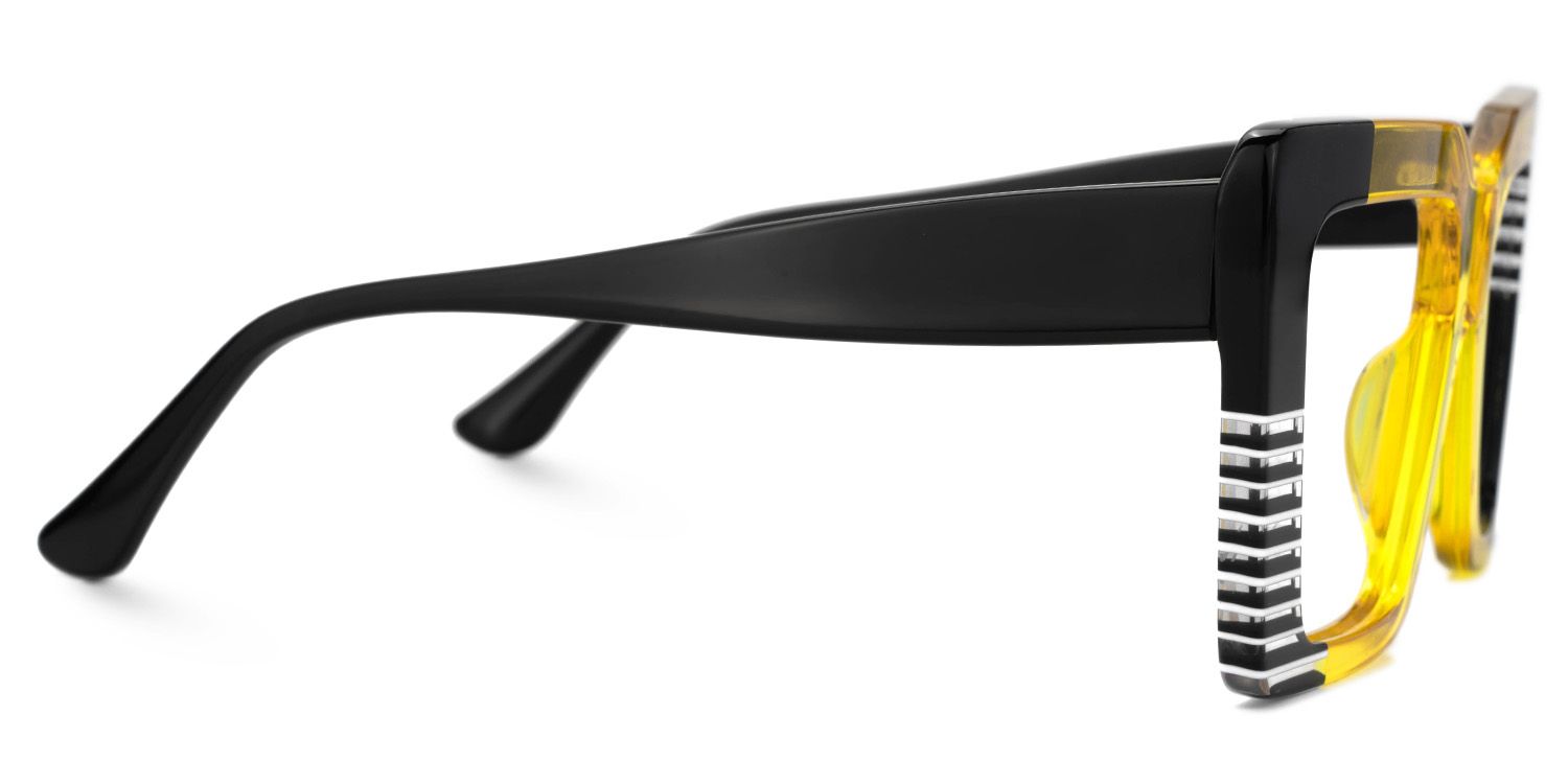 Shamika Large Black and Yellow Eyeglasses with Rectangle Frames | ZEELOOL UK2