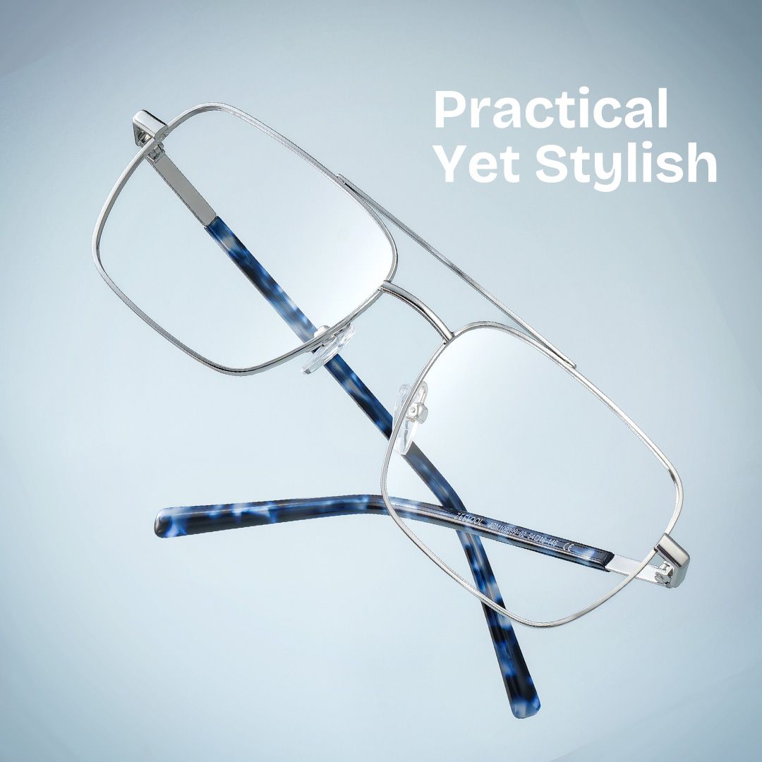 Iris Silver Frame Glasses with Aviator Frame Online | ZEELOOL UK1