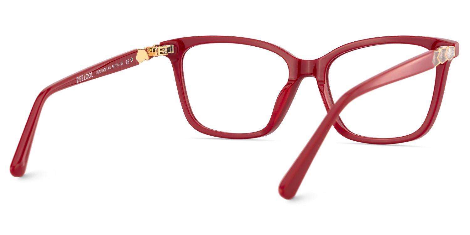 Theo Acetate Red Frame Glasses with Square Shape | ZEELOOL UK5