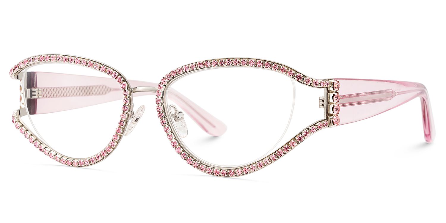 Ladies's Cat Eye Glasses With Shiny Pink Diamonds3
