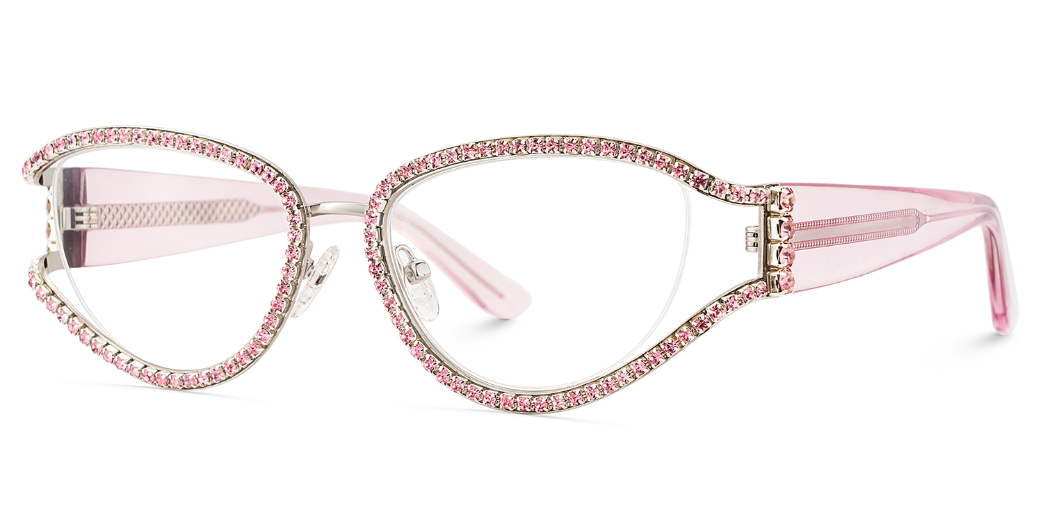 Ladies's Cat Eye Glasses With Shiny Pink Diamonds3