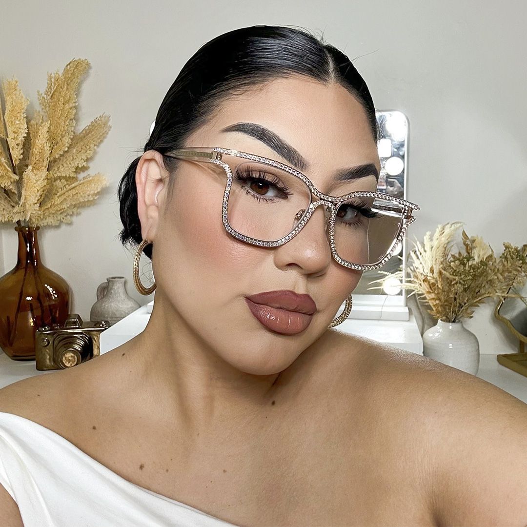 Half Rim Square Glasses With Decorated Shiny Diamonds8