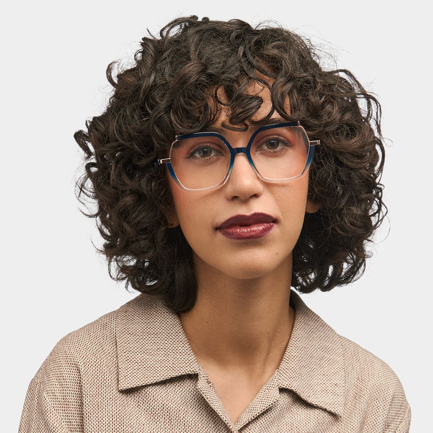 Alexia Mixed-Materials Square Blue Frame Glasses | ZEELOOL UK0