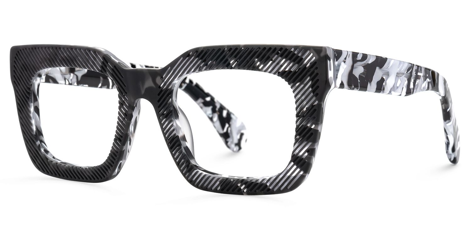 Thick Square Eyeglasses With Black Marble Color | Zeelool2