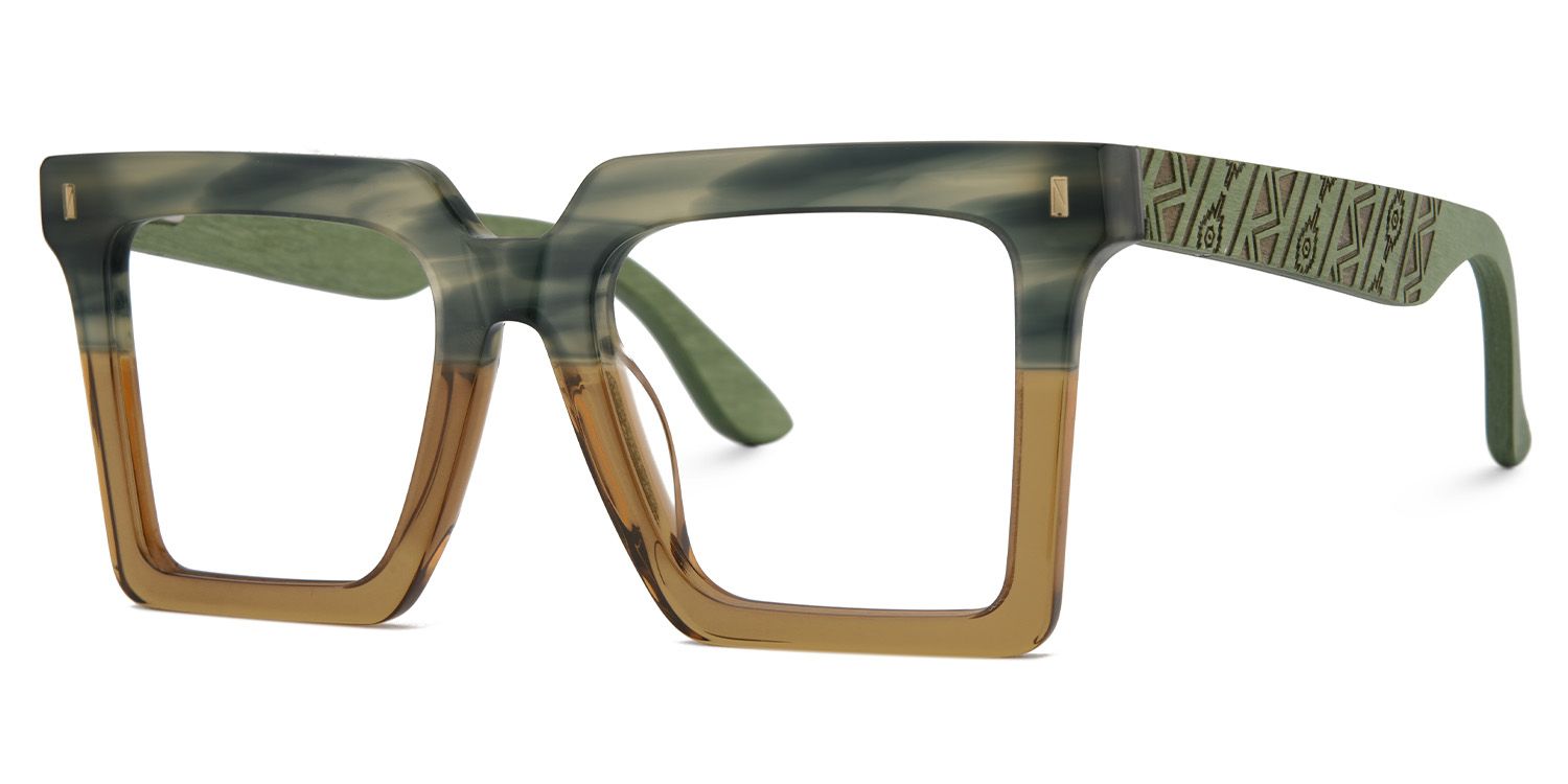 Retro Square Frame Glasses With Wood Temples3