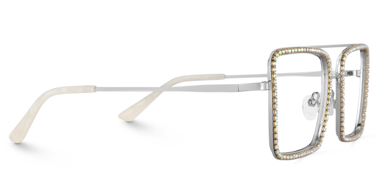 Diva Glasses, Silver Eyeglasses with Rainbow Diamond4