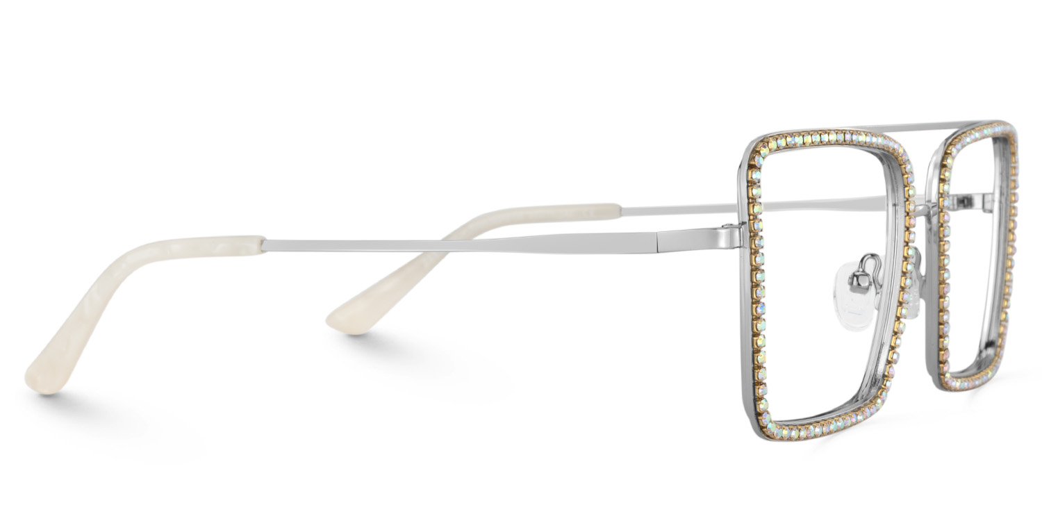 Diva Glasses, Silver Eyeglasses with Rainbow Diamond4