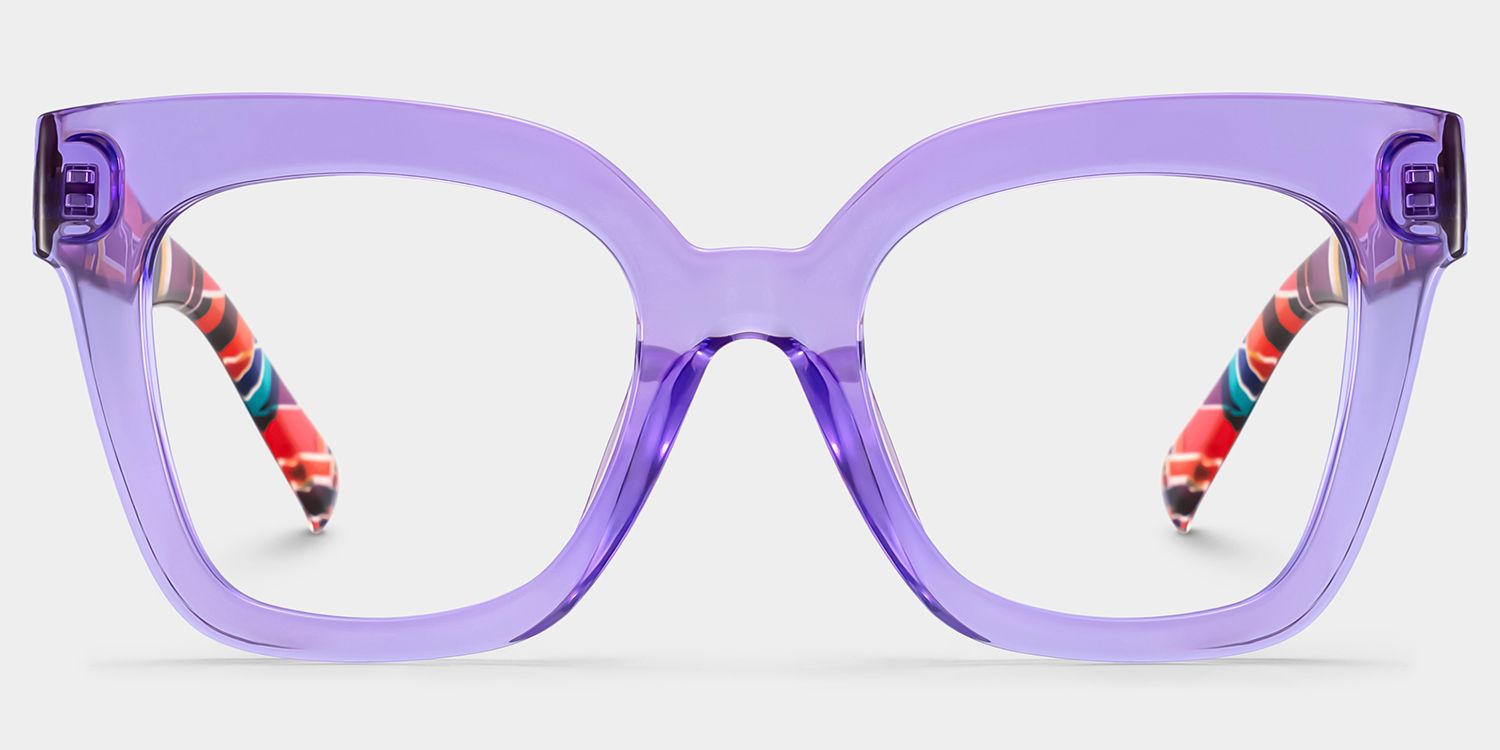 Malcolm Large Clear Purple Glasses with Colorful Plaid Arms | Zeelool0
