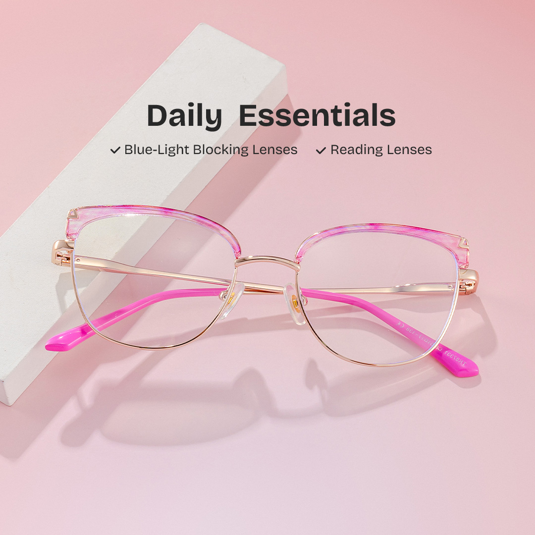 Beau Eyeglasses in Cat eye Pink Gold Frame | ZEELOOL UK0