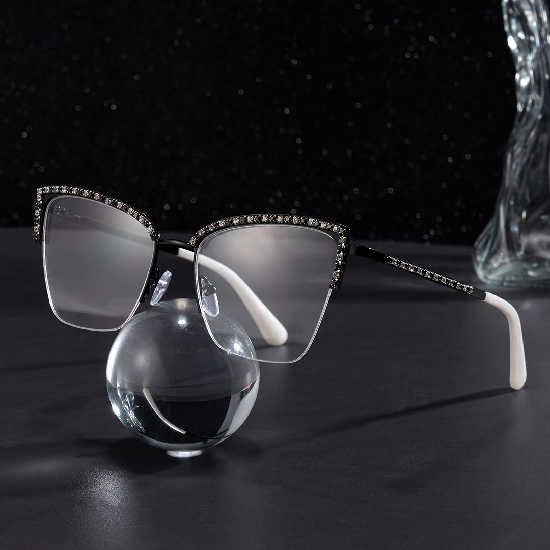 Half Rim Cat Eye Glasses With Rhinestones0