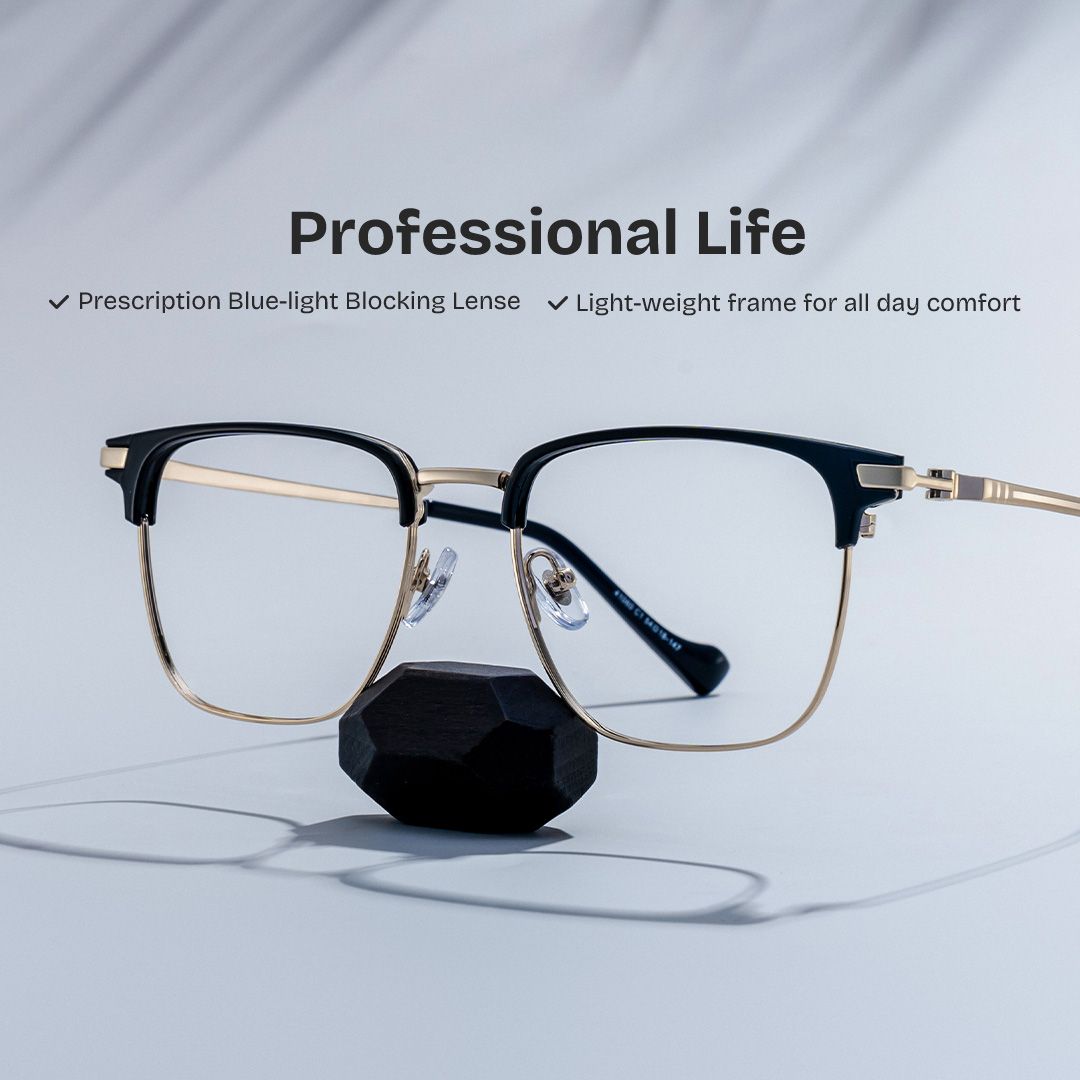 Owen Eyeglasses in Square Black Gold Frame | ZEELOOL UK0