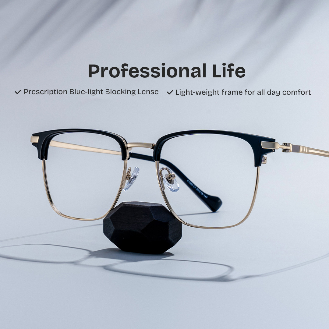 Owen Eyeglasses in Square Black Gold Frame | ZEELOOL UK0