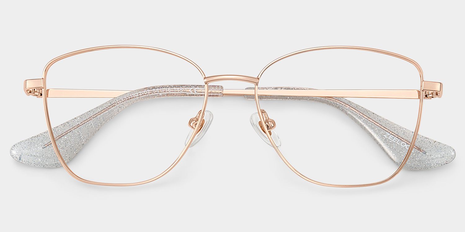 Skyler Square Rose Gold Metal Silver Glitter Glasses Frames | ZEELOOL1