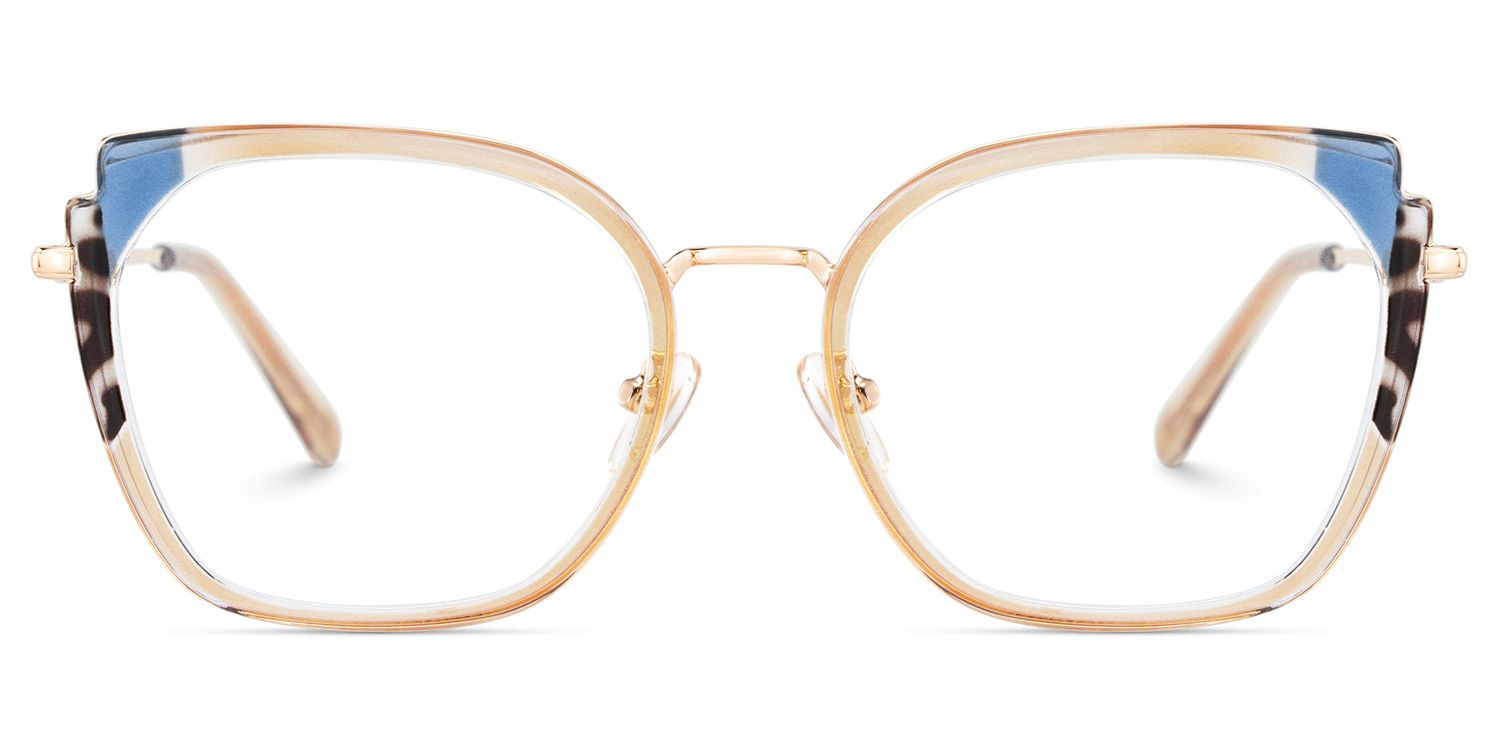 Beige Metal Frame Glasses With Wide Size For Women1