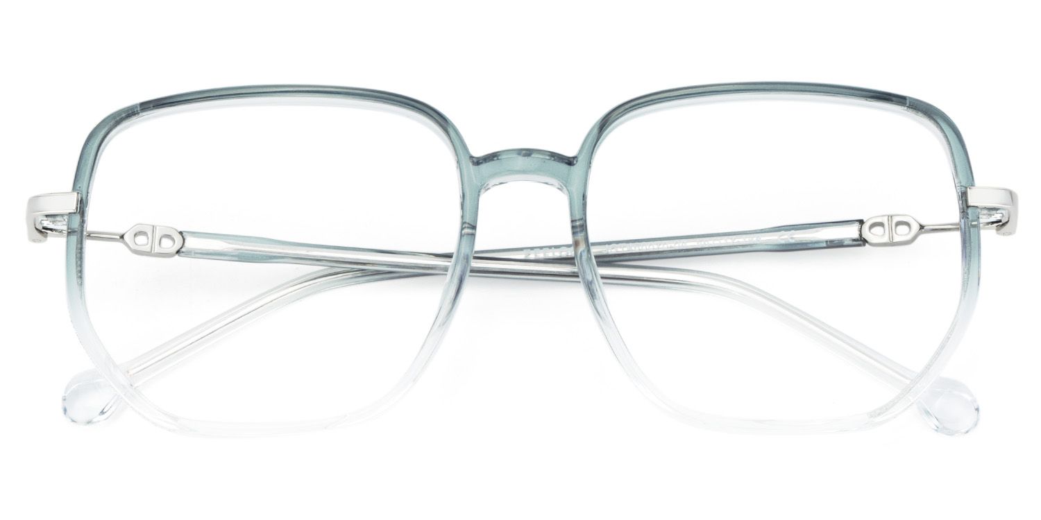 Joana Blue Green Eyeglass Frames in Geometric Wide Frame Design | ZEELOOL UK2