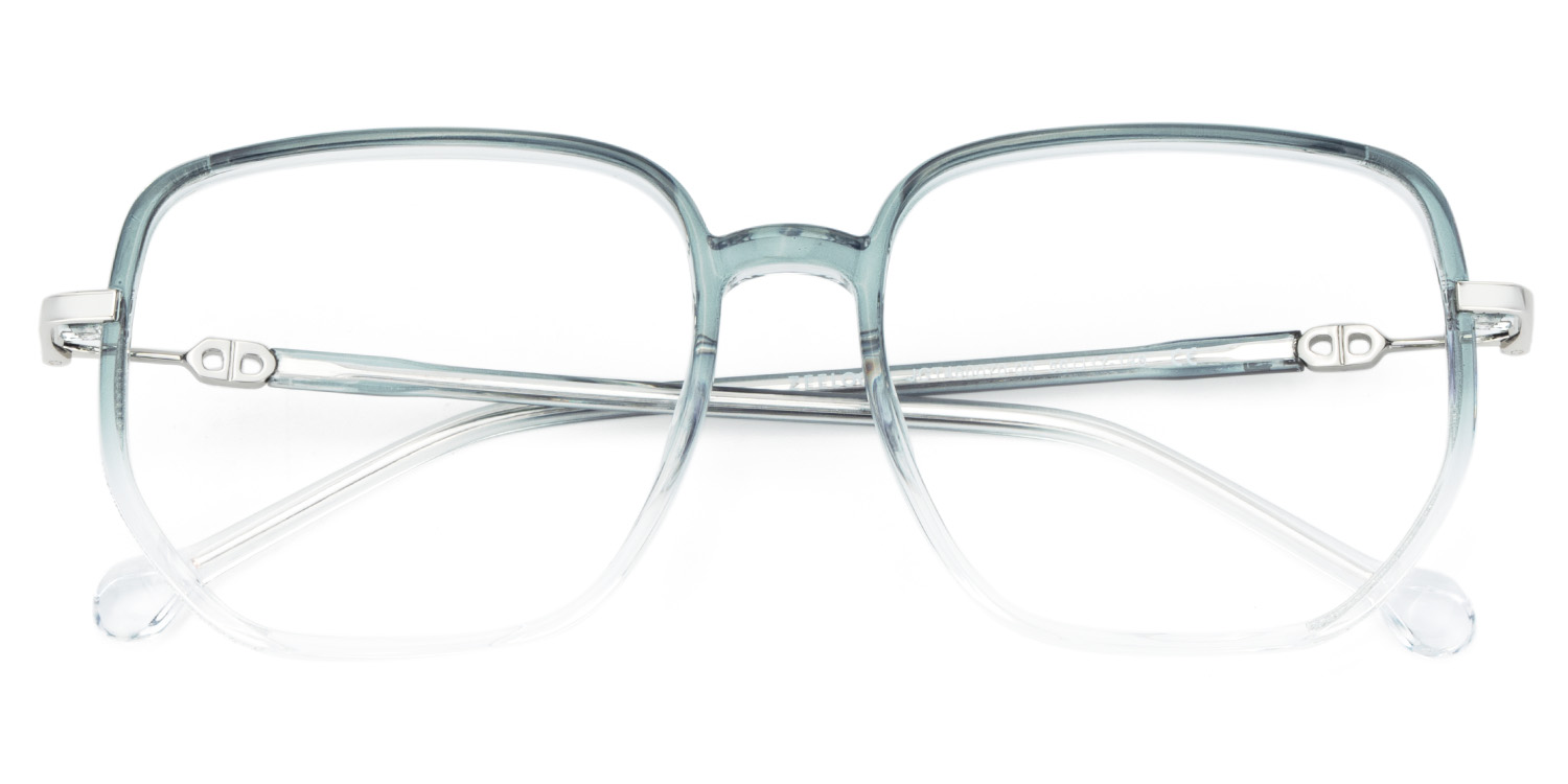 Joana Blue Green Eyeglass Frames in Geometric Wide Frame Design | ZEELOOL UK2