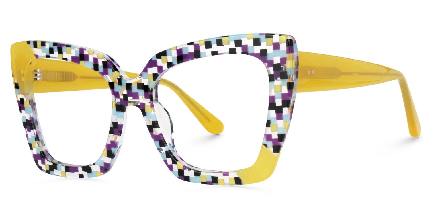 Females Square Vivian Multicolor Checkered Glasses2