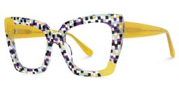 Vivian Multicolor Checkered Square Glasses2