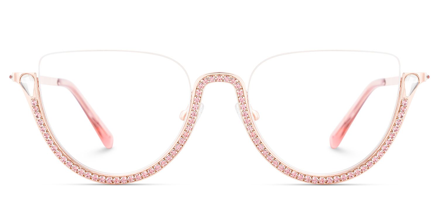 Half Frame Cat Eye Glasses With Shiny Pink Diamonds2