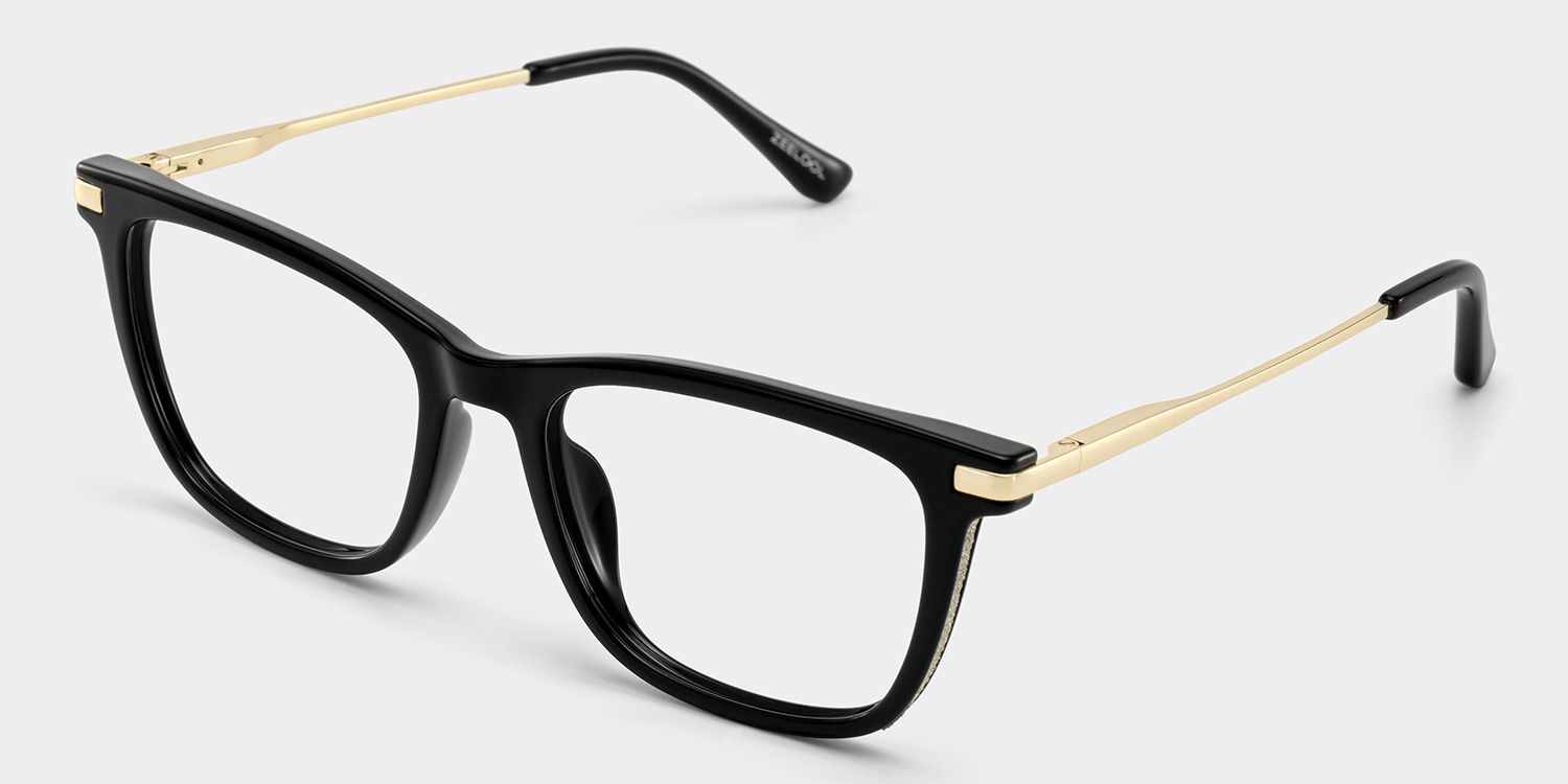 Selena Rectangle Black and Gold Frame Glasses | ZEELOOL2