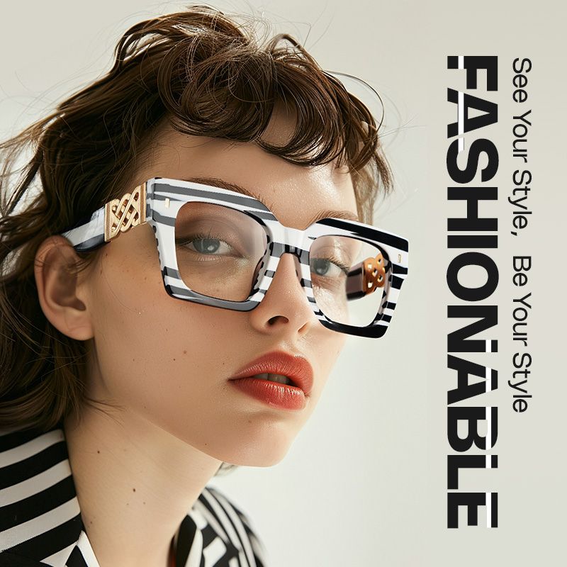 Cummings Square Black-White Striped Glasses