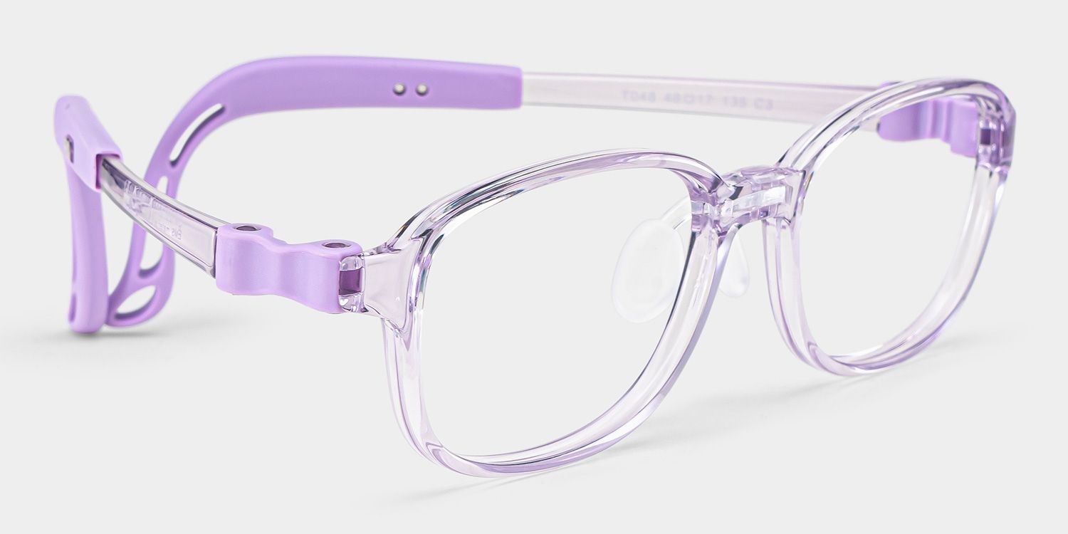 Bright Rectangle Clear Purple Frame Eyeglasses for Pre-tweens2