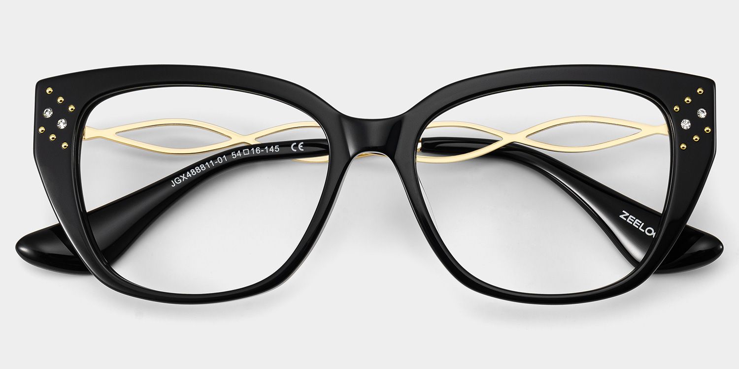 Alma Butterfly Black Glitter Eyeglasses | ZEELOOL2