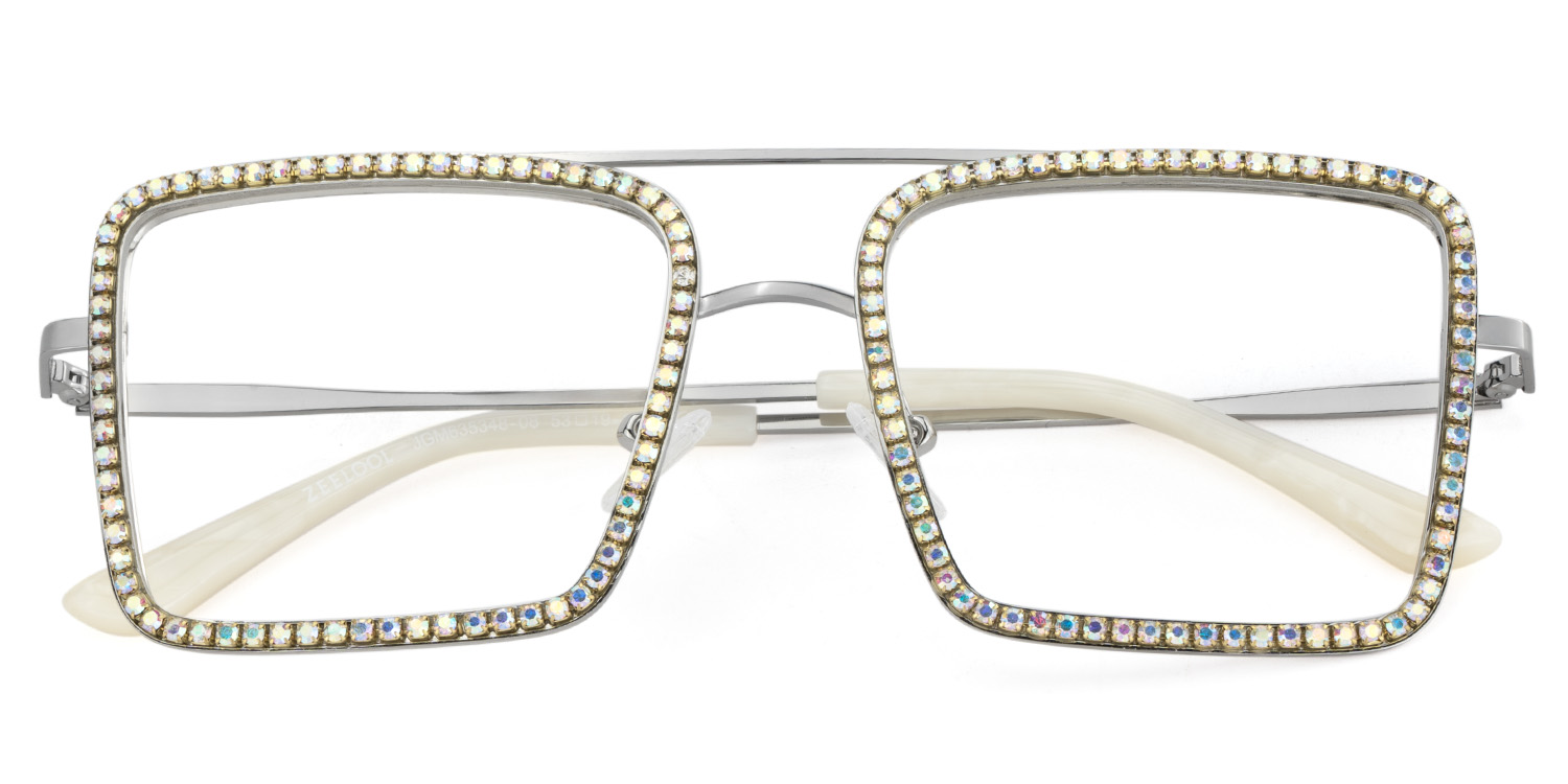 Diva Glasses, Silver Eyeglasses with Rainbow Diamond2