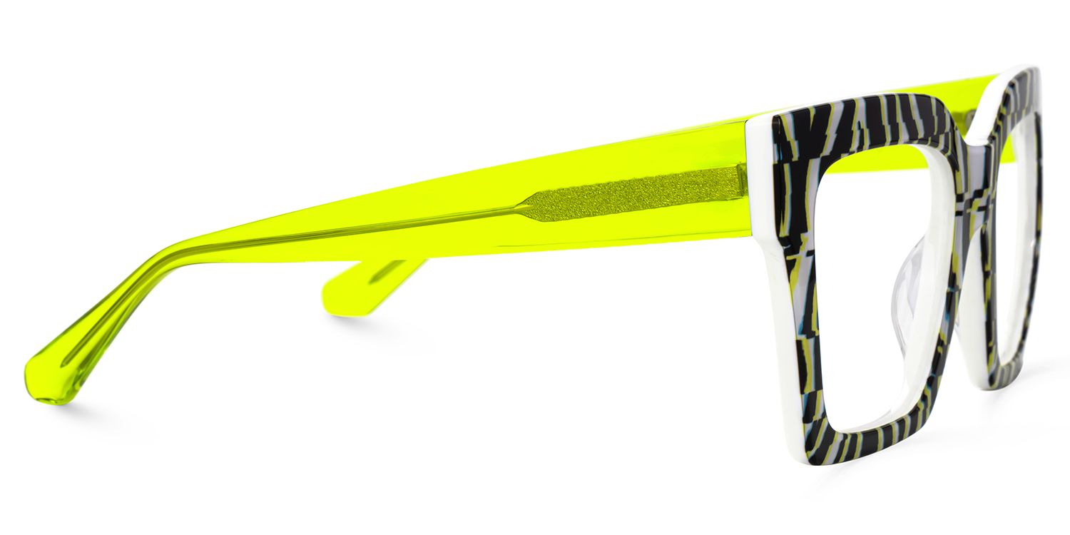 Morreen Square Prescription Glasses With Neon Green Arms | ZEELOOL UK2