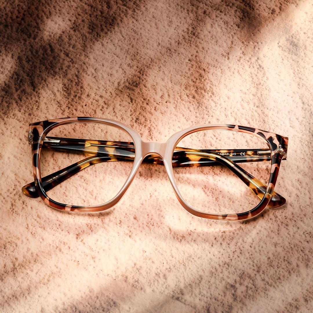 Square Tortoise Eyeglasses With Khaki Color Matching0