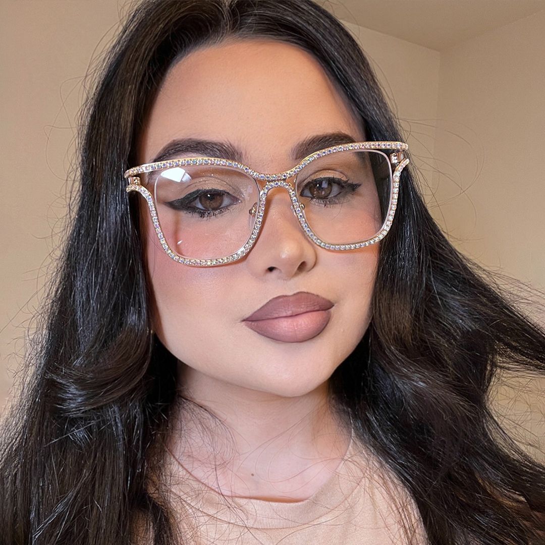 Half Rim Square Glasses With Decorated Shiny Diamonds8