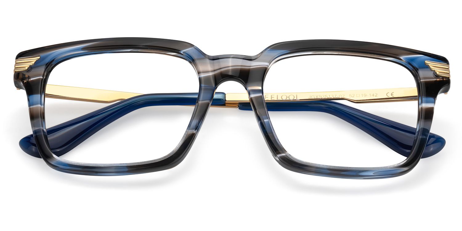 Blue Rectangle Eyeglasses With Metal Arms2