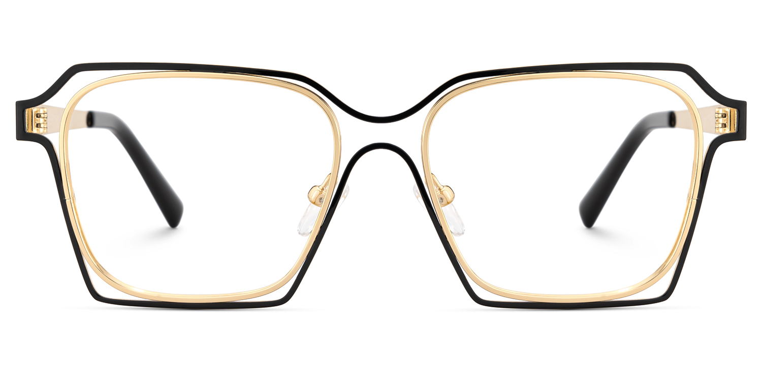 Foday Black Gold Frame Prescription Glasses with Geometric Shape1