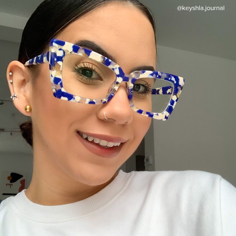 Newell Rectangle Blue-Floral Frame Glasses | Zeelool Optical4