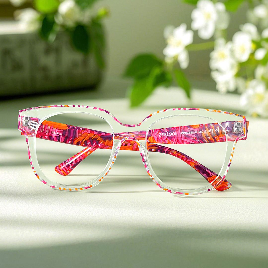 Jett Acetate Red Frame Glasses with Square Shape | ZEELOOL UK8