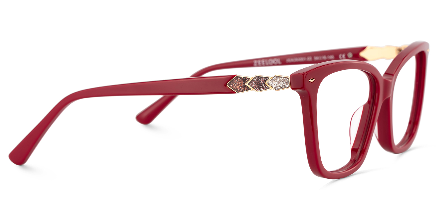 Theo Acetate Red Frame Glasses with Square Shape | ZEELOOL UK4