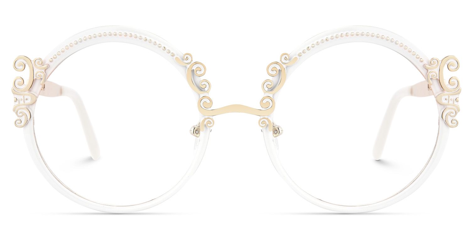 White Retro Glasses With Carved Floral Pattern0