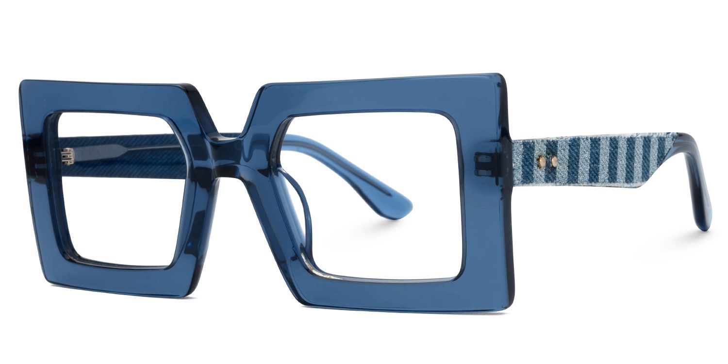 Tiffaney Blue Square Eyewear with Denim Striped Temples1