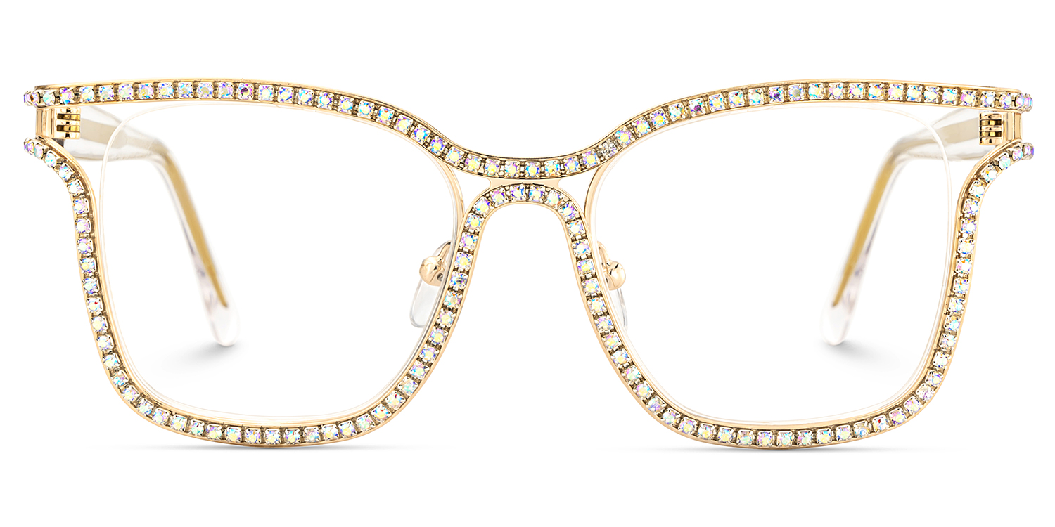 Half Rim Square Glasses With Decorated Shiny Diamonds1