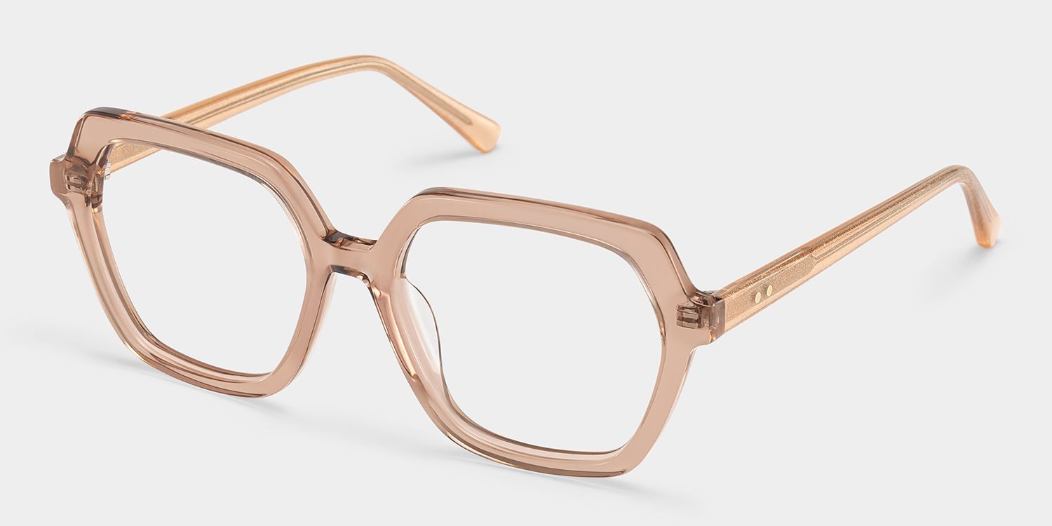 Devon Geometric Clear Beige Glasses with Sparkling Grey Orange Frame| ZEELOOL2