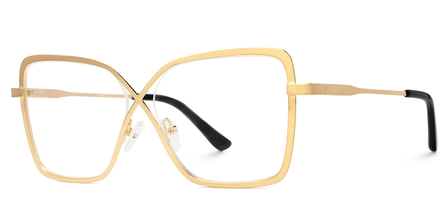 Racquel Gold Glasses Frames in Square Semi-Rimless  | ZEELOOL UK1