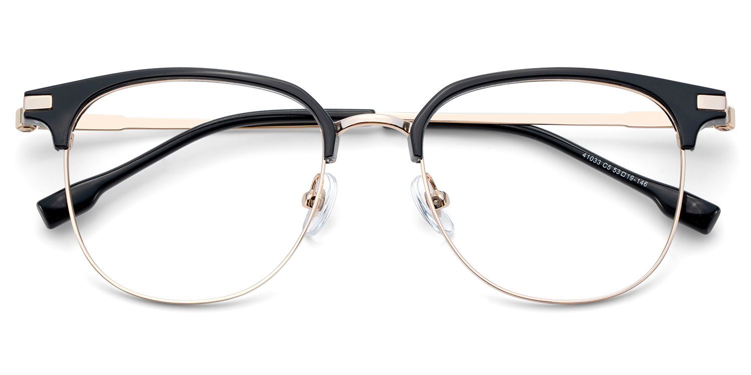 Oversized Browline Glasses With Black and Matte Gold Color2